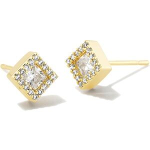 Kendra Scott Gold tone and CZ Square Stud Earrings NEW